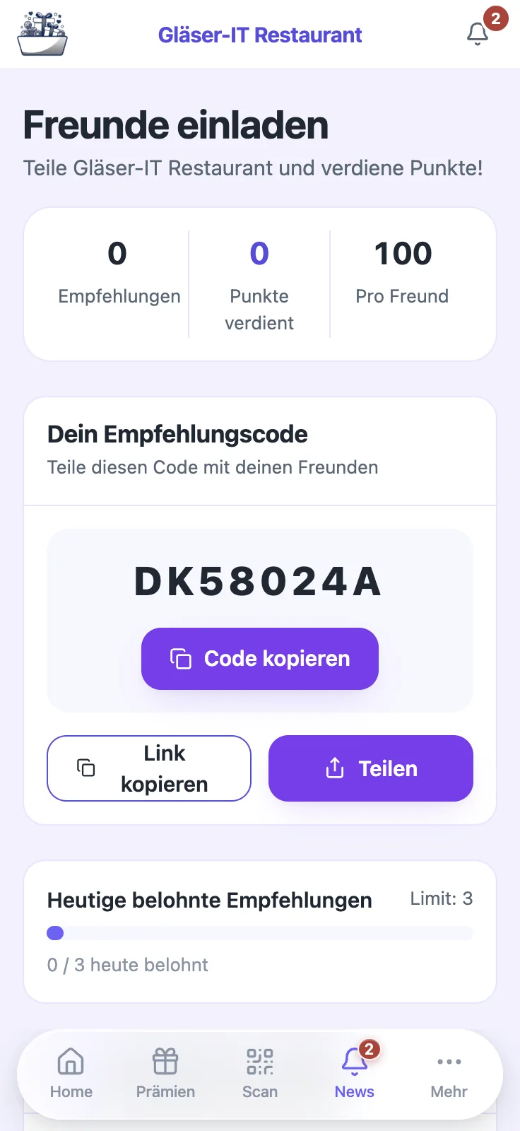 Freunde einladen und Punkte verdienen