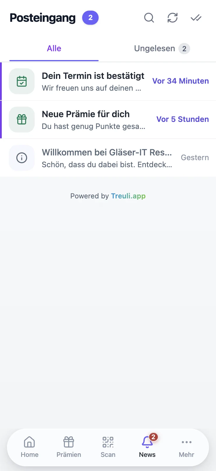 Posteingang mit Benachrichtigungen