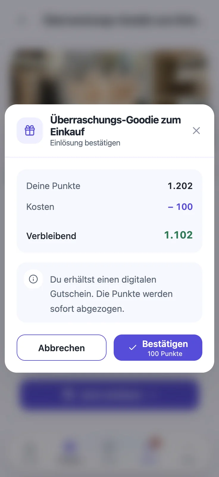 Prämie einlösen Dialog