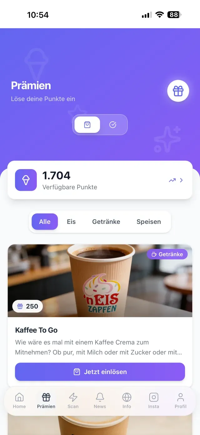 Prämienübersicht in der Treuli App