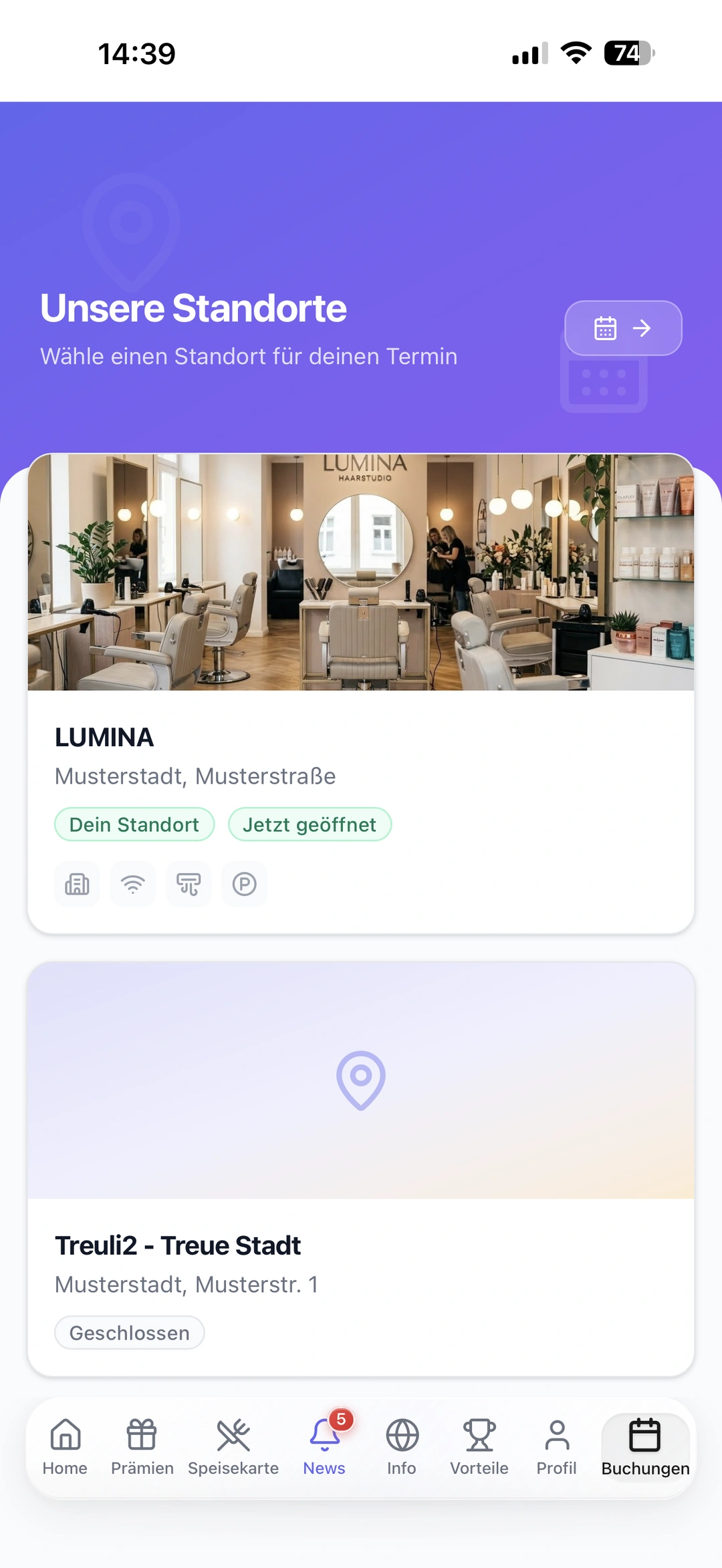 Selección de ubicación en la app Treuli