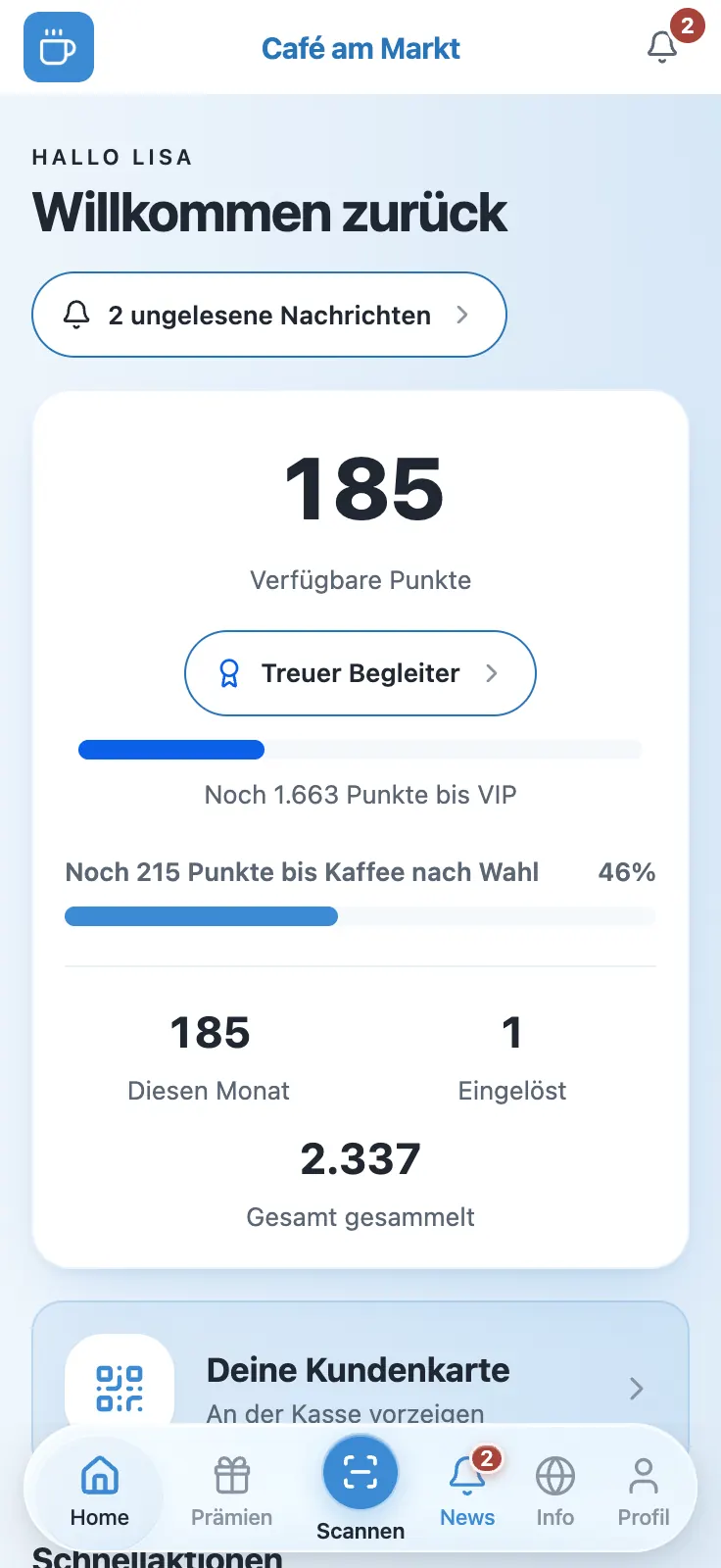 Punktestand und Fortschritt zur nächsten Prämie