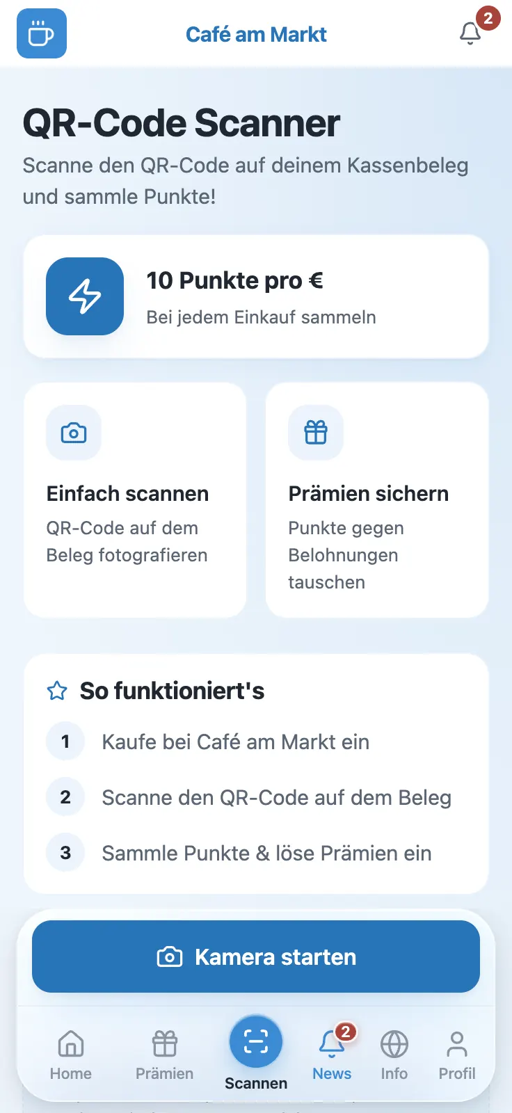 Bon-Scanner in der Treuli-App: QR-Code auf dem Kassenbon scannen